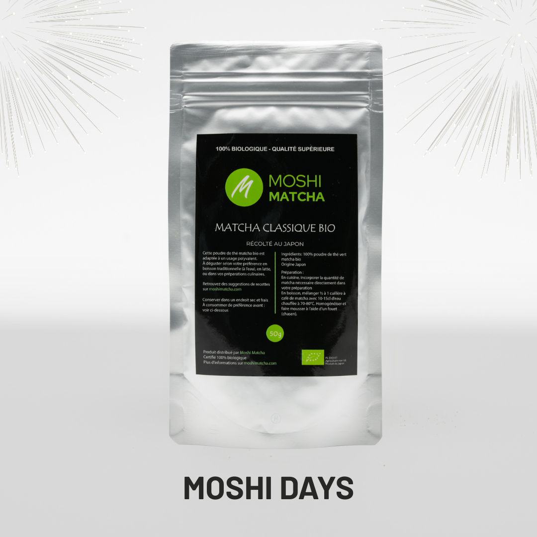 matcha classique meilleur matcha latte parfait meilleur matcha culinaire Moshi Days meilleures offres matcha bio anniversaire Moshi Matcha Black Friday