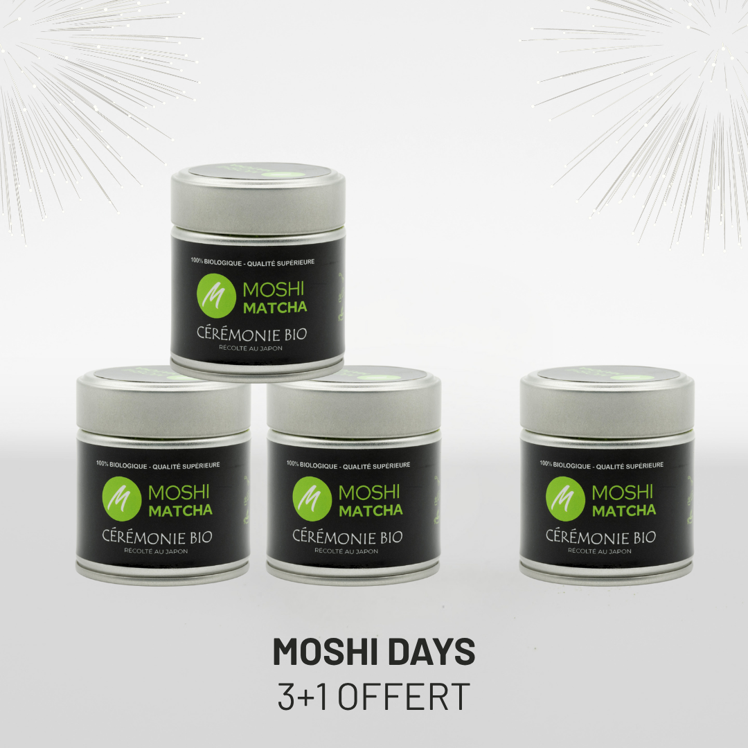 Matcha Ceremonie Bio meilleur matcha sans amertume premiere recolte à la main cultive au Japon Uji Moshi Days meilleures offres matcha bio anniversaire Moshi Matcha Black Friday