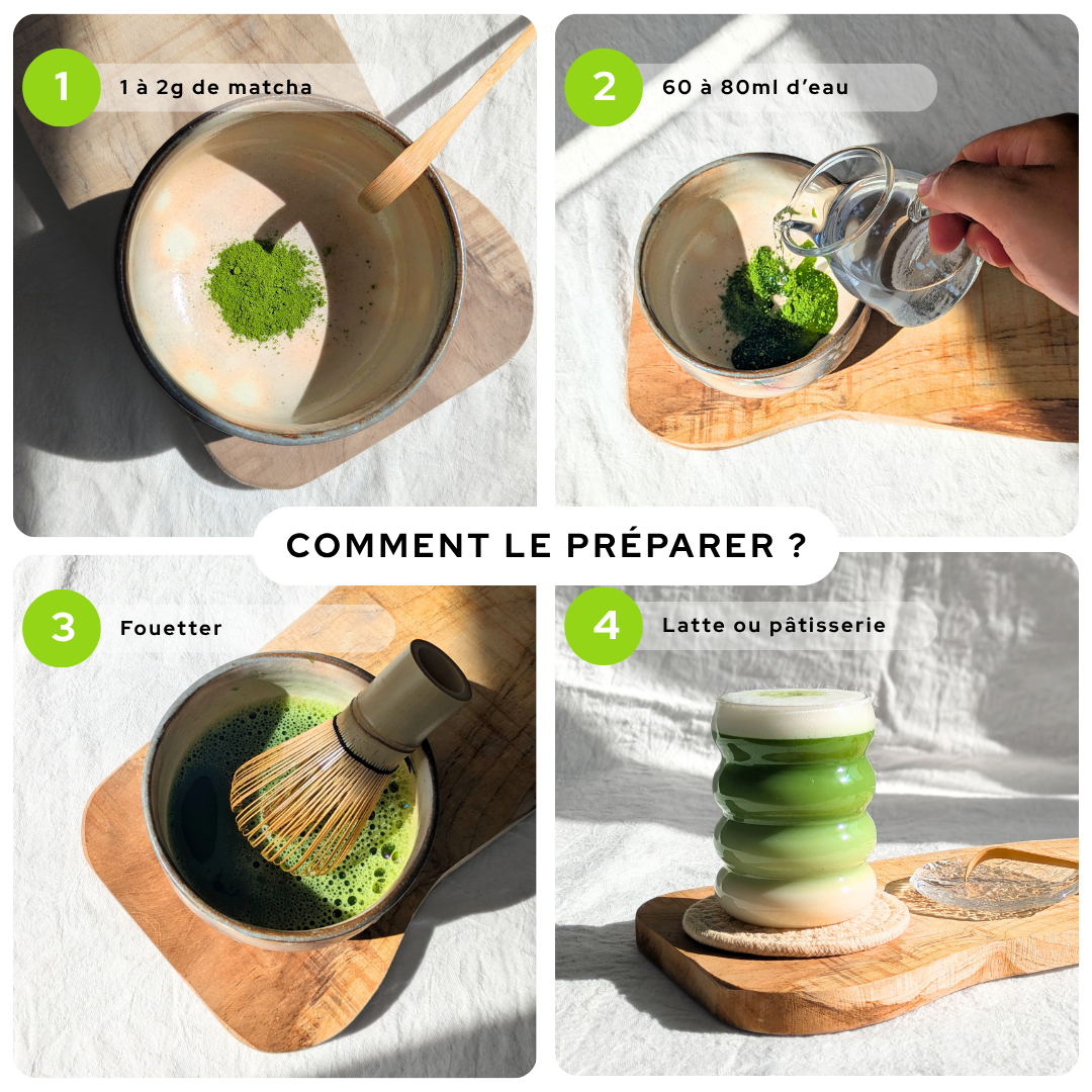 Comment préparer ton matcha latte avec le matcha classique bio Moshi Matcha