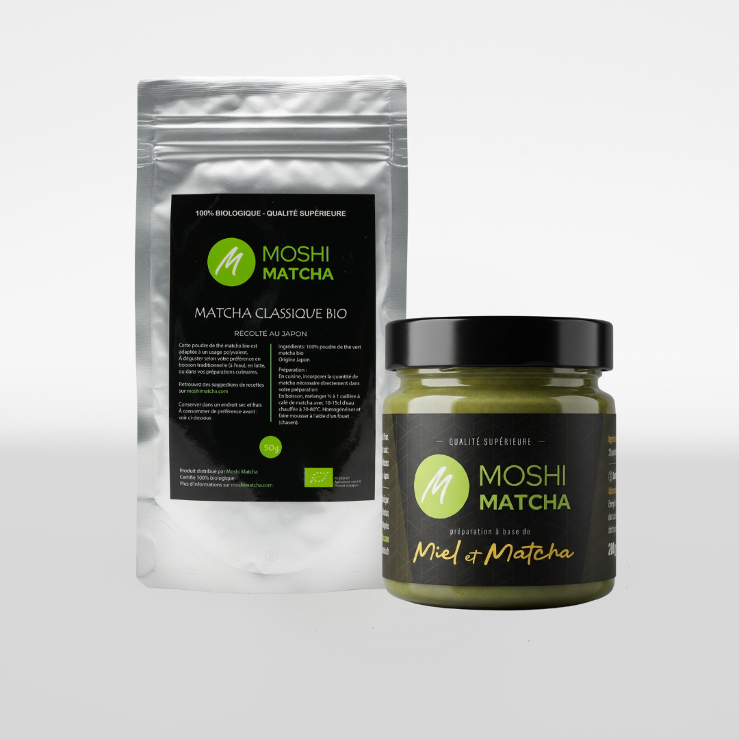 Bundle La Recharge : matcha classique bio et miel au matcha