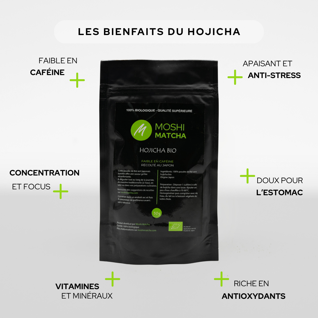 Thé Hojicha Bio : tous les bienfaits du matcha faible en caféine  Moshi Matcha