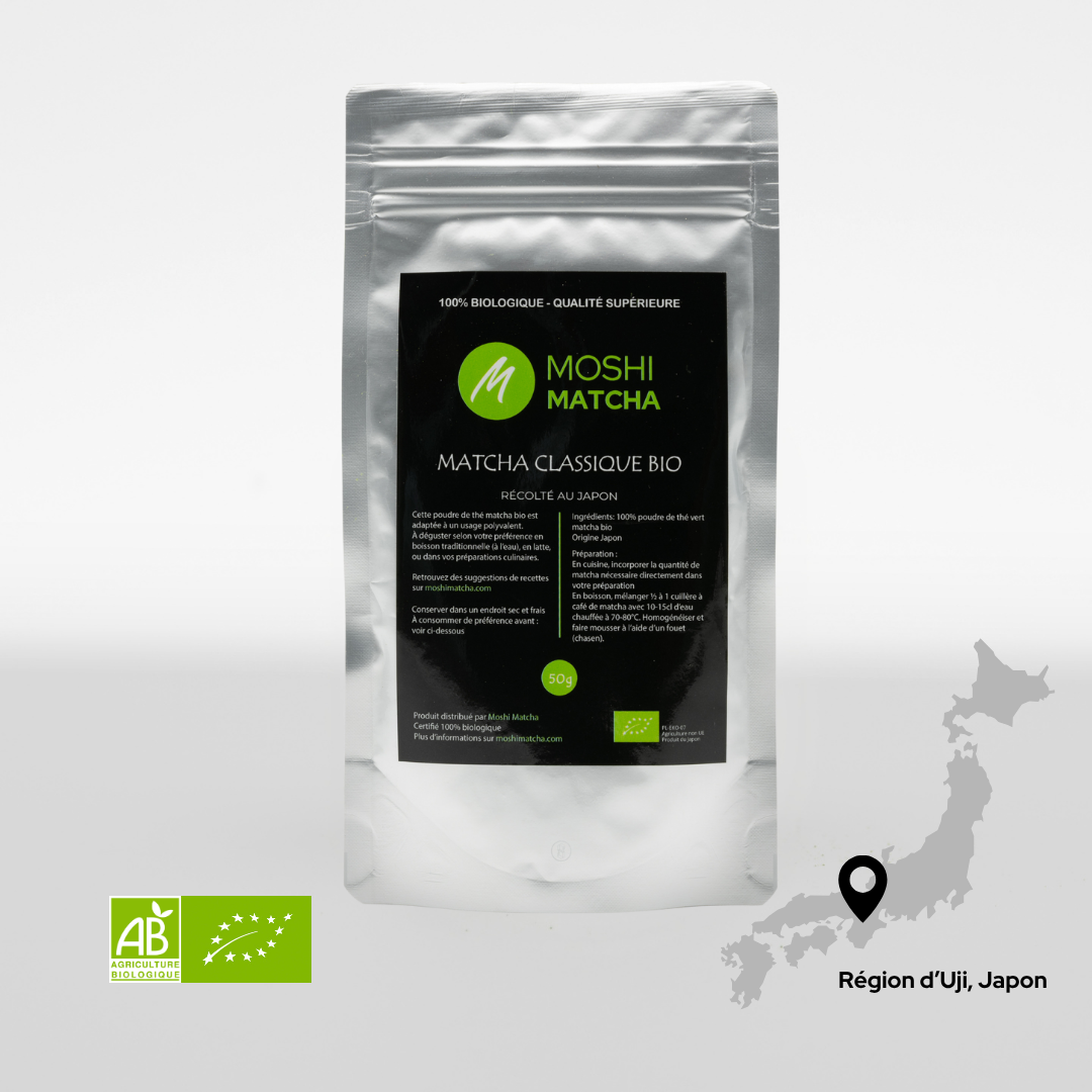 Thé Matcha Classique Bio : le meilleur matcha en latte et en préparations culinaires  Moshi Matcha