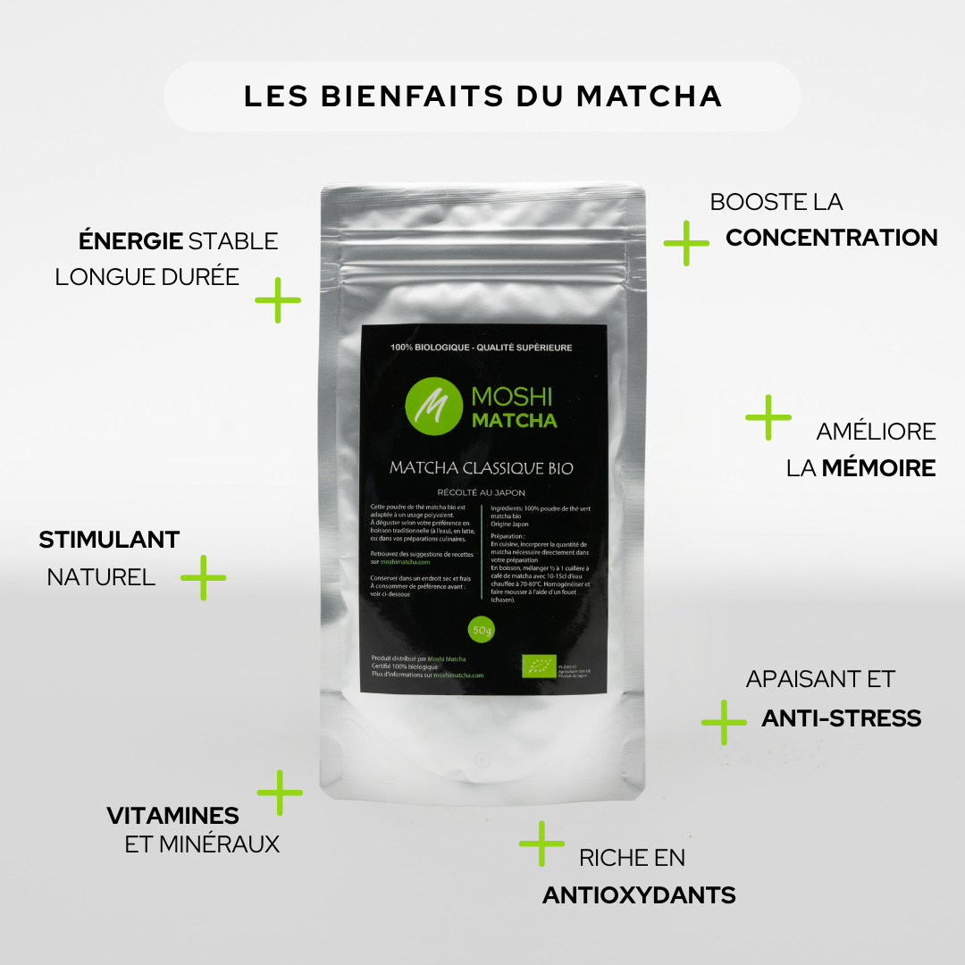 Thé Matcha Classique Bio : le meilleur matcha en latte et en préparations culinaires  Moshi Matcha