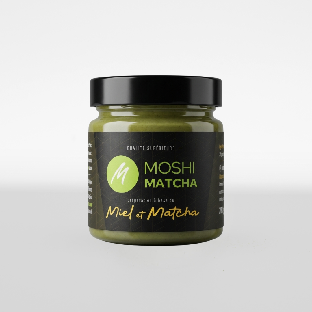 Préparation à base de miel et matcha Moshi Matcha pensé pour accompagner ton rituel matcha